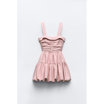 Różowa sukienka balonowa z drapowaniem Zara