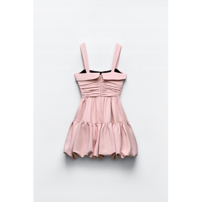 Różowa sukienka balonowa z drapowaniem Zara